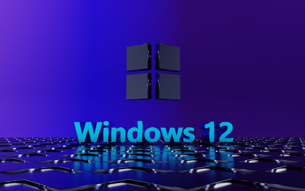 a purple and blue background with the words windows 12 on it windows remote desktop settings screen, system properties window, remote desktop enabled option