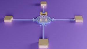 a robot with a light saber vpn connection diagram, encrypted tunnel, laptop server illustration