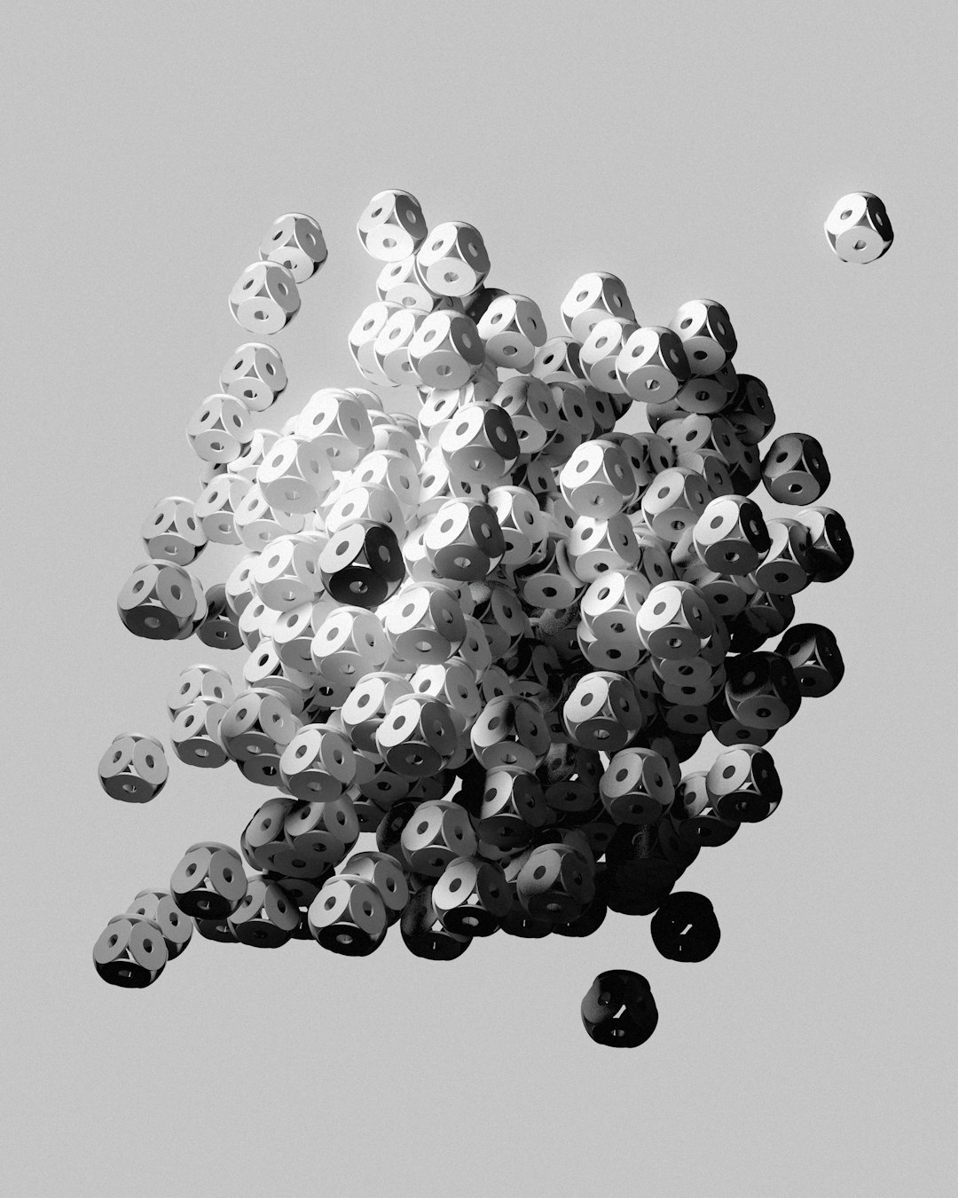 a pile of black and white balls scatter plot, negative correlation, falling dots, simple chart