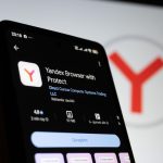 Smartphone displaying yandex browser app information yandex image search results, face recognition example, similar photo matches