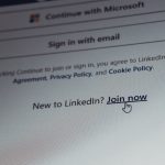 Linkedin login screen with join now option registration form, email field, privacy note