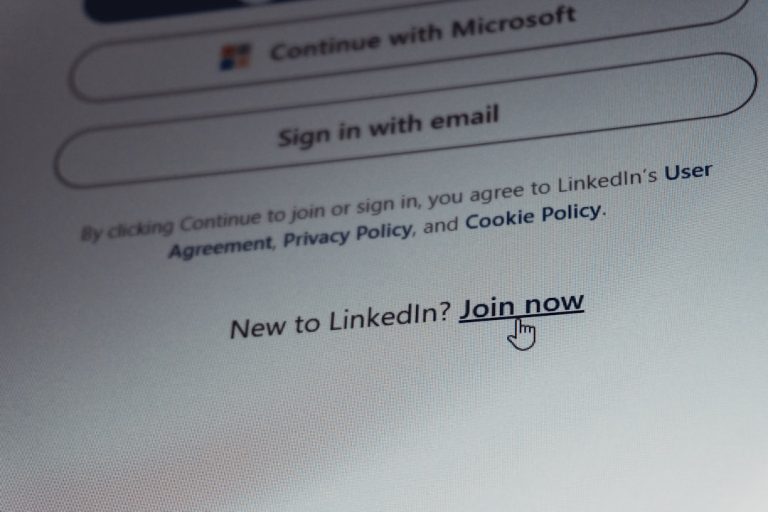 Linkedin login screen with join now option registration form, email field, privacy note