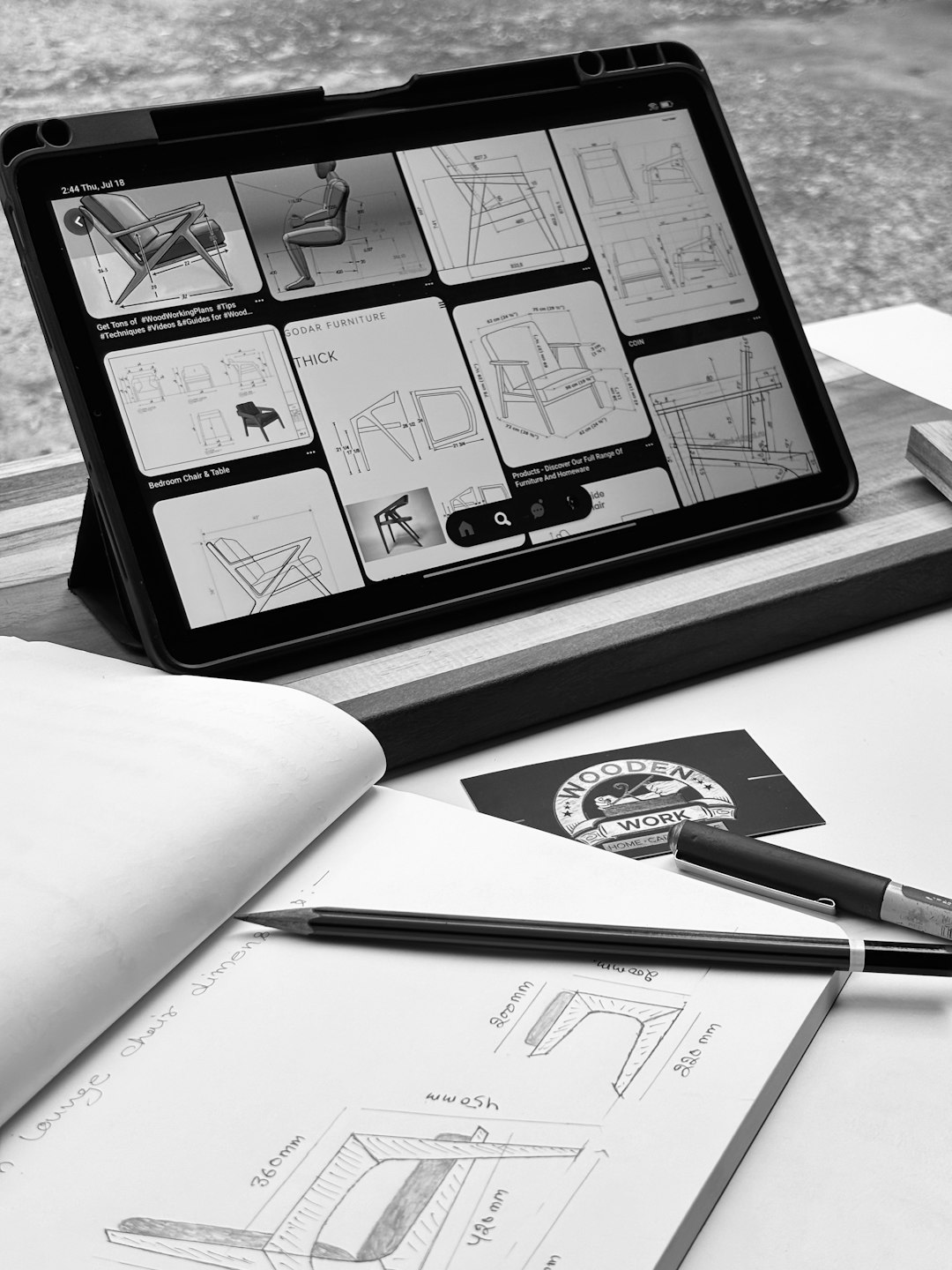 A tablet computer sitting on top of a table digital product design, simulation, collaboration platform, manufacturing planning