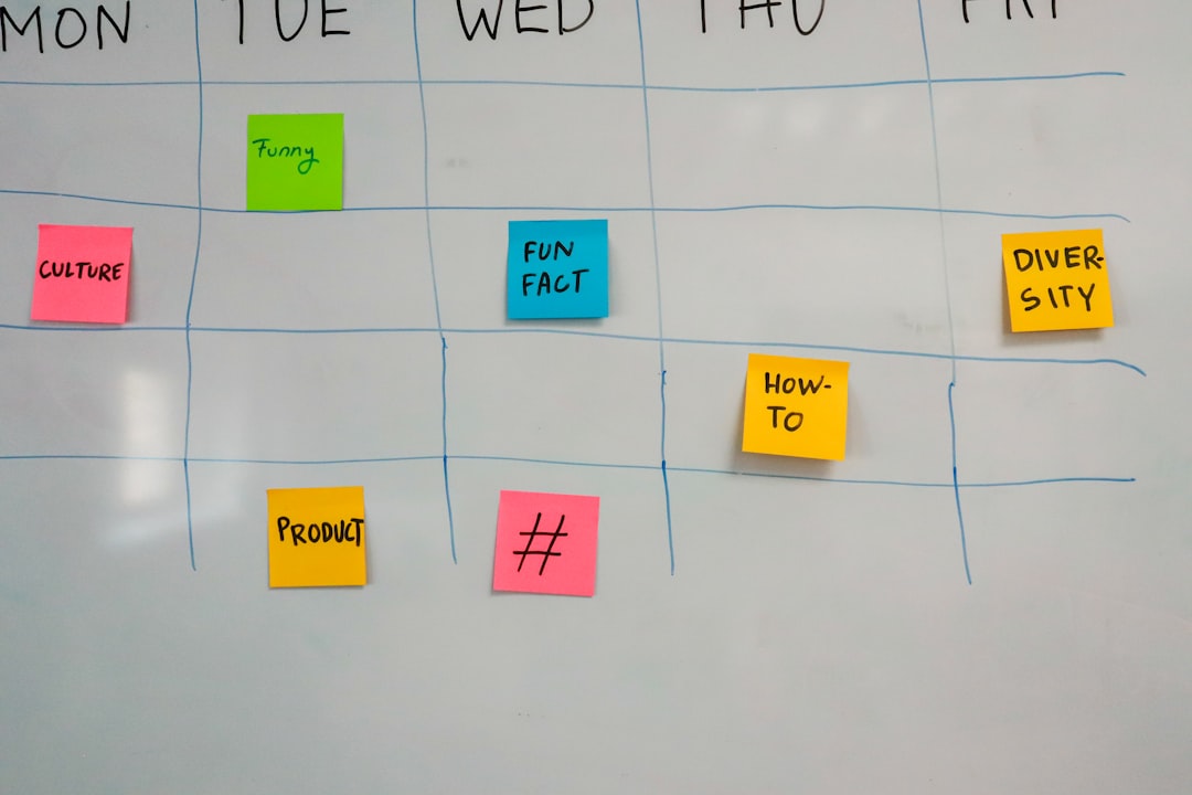 a white board with post it notes on it content planning whiteboard, keyword grouping sticky notes, seo strategy meeting