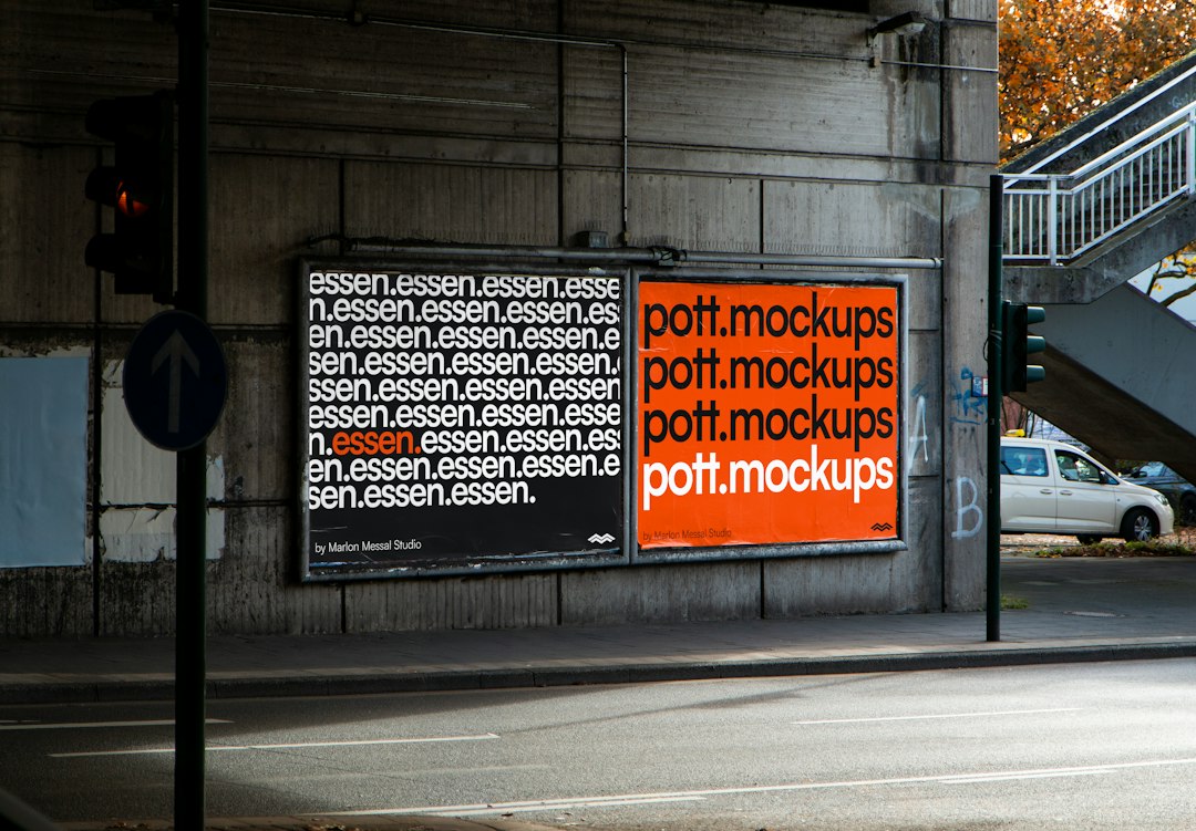Two billboards displayed on a concrete wall ai image comparison, product mockup, readable text