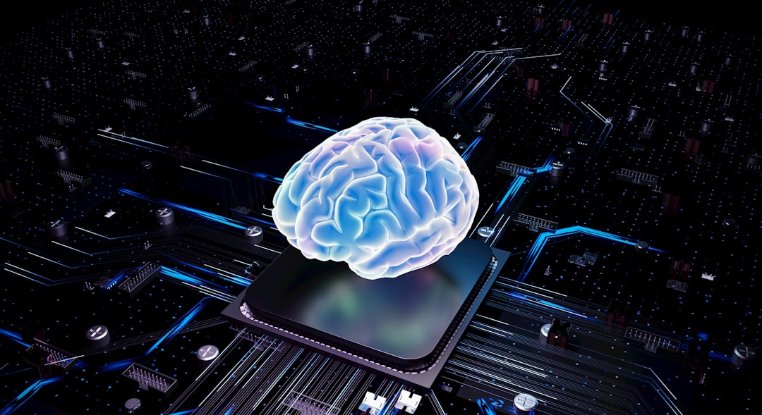 A brain over cpu represents artificial intelligence. artificial intelligence concept, digital brain, futuristic interface