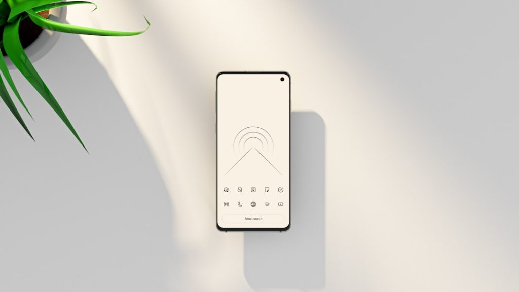 a cell phone sitting on top of a table next to a plant vpn app on smartphone, secure connection screen, privacy shield icon
