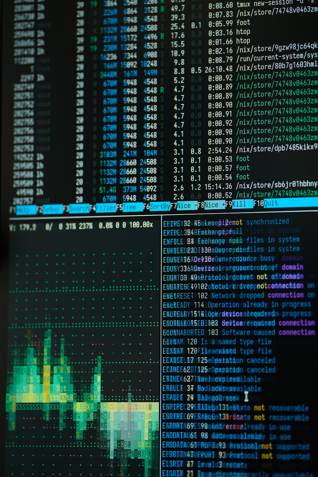 a close up of a computer screen with a lot of data on it server logs terminal, docker logs screen, error stack trace