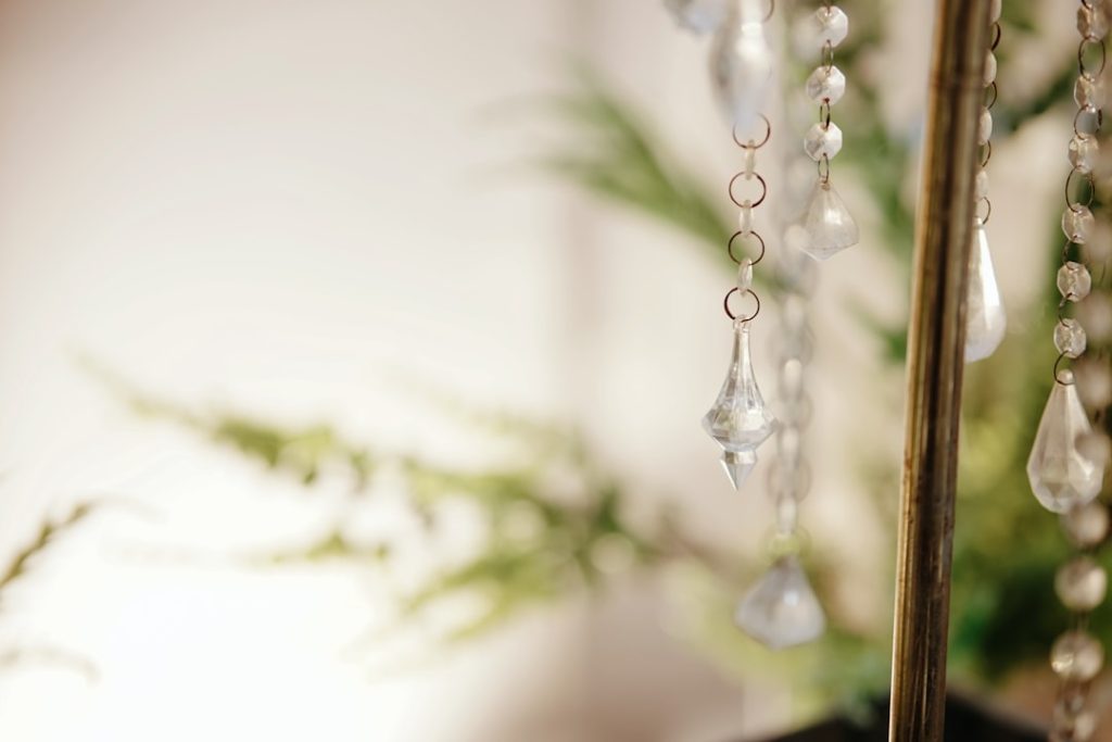 a close up of a plant with beads hanging from it small prosecco bottles, mini sparkling wine, italian prosecco glasses