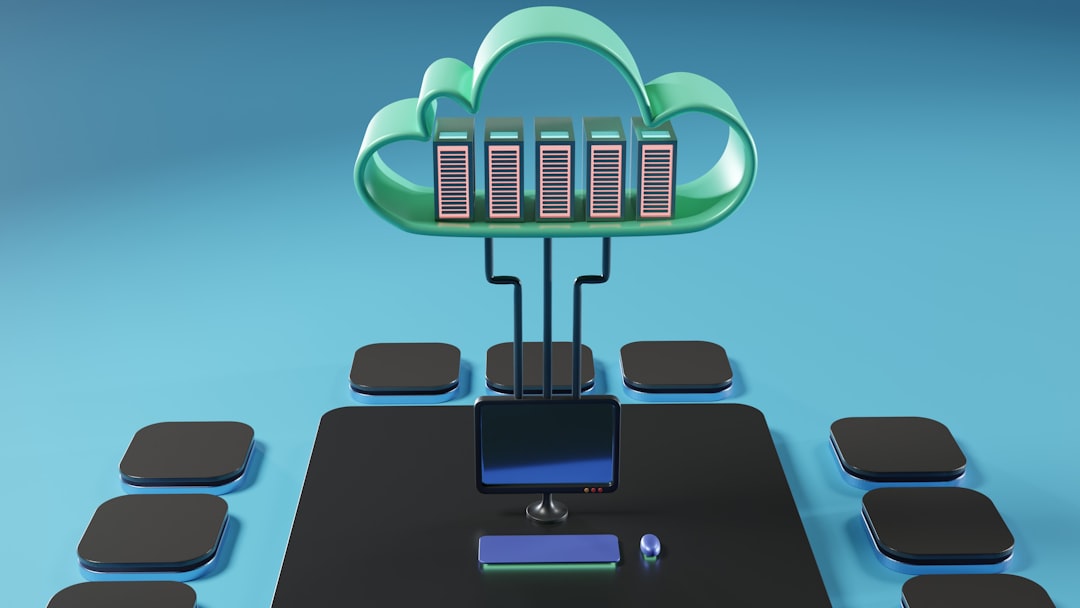 a computer generated image of a computer data security cloud server, automation integration diagram, compliance technology concept