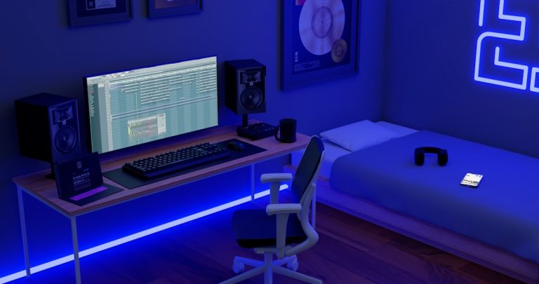 a computer on a desk game crash screen, unreal engine error message, pc gaming setup