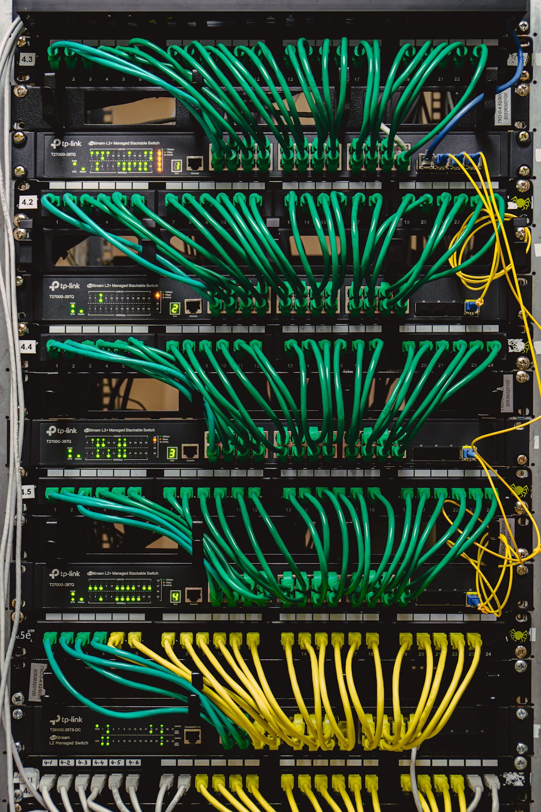 a rack with many wires and wires attached to it global data centers map, fiber backbone network, edge computing nodes