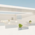 a white room with a potted plant in it architectural rendering, realistic interior visualization, sketchup render example