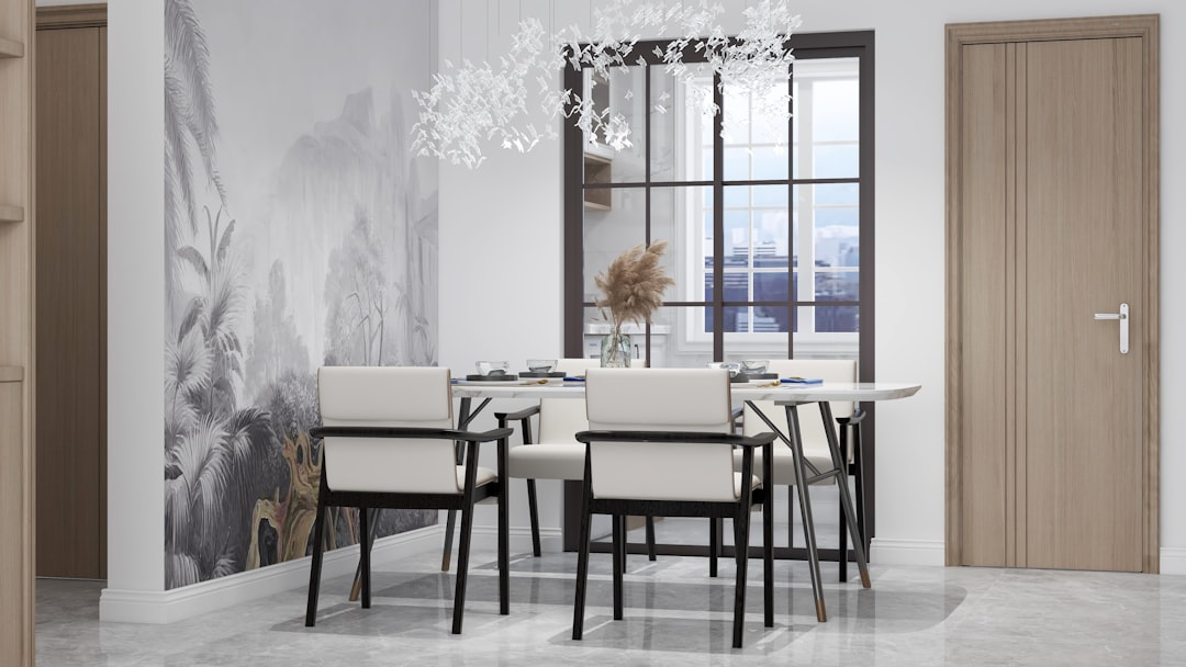 Elegant dining room with table and chairs. interior design software dashboard, planner 5d screen, virtual living room design, tablet design app