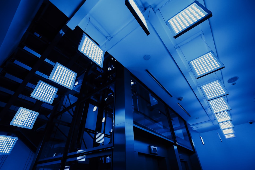 square white board cloud data center servers racks blue lighting