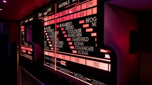 white destination signage movie library interface, film catalog app screen, digital collection dashboard