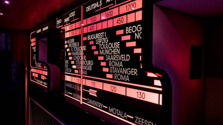 white destination signage movie library interface, film catalog app screen, digital collection dashboard