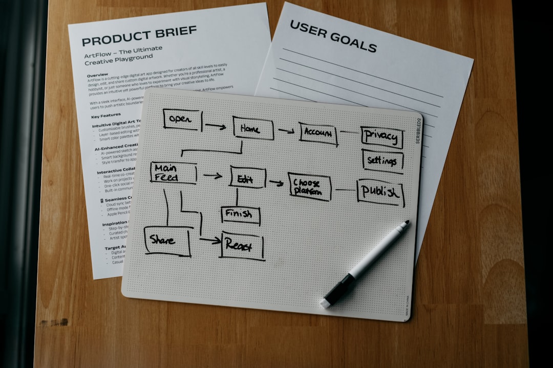 Workflow diagram, product brief, and user goals are shown. workflow chart, step by step process, ai content planning board