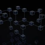 a black and white photo of cubes on a black background blockchain network visualization digital community nodes