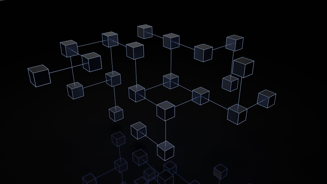 a black and white photo of cubes on a black background blockchain network visualization digital community nodes