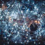 a computer generated image of a ball of lights cybersecurity network map glowing connections world map data encryption