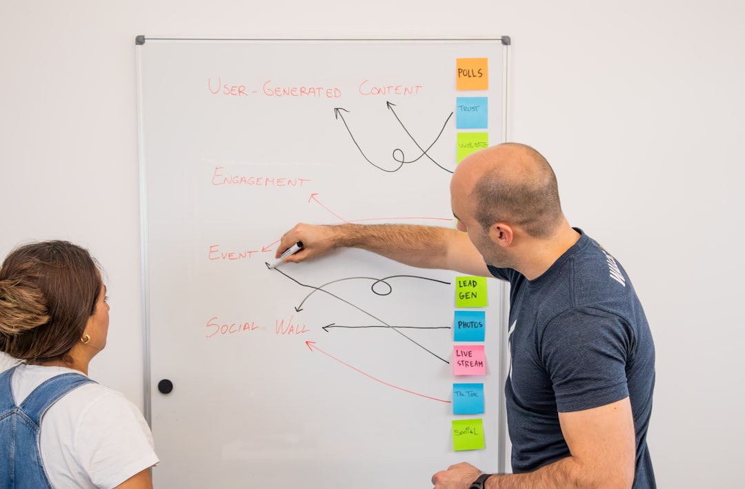 a man and a woman writing on a white board software engineers brainstorming at whiteboard, agile workflow diagrams, collaborative coding session, innovative tech startup office