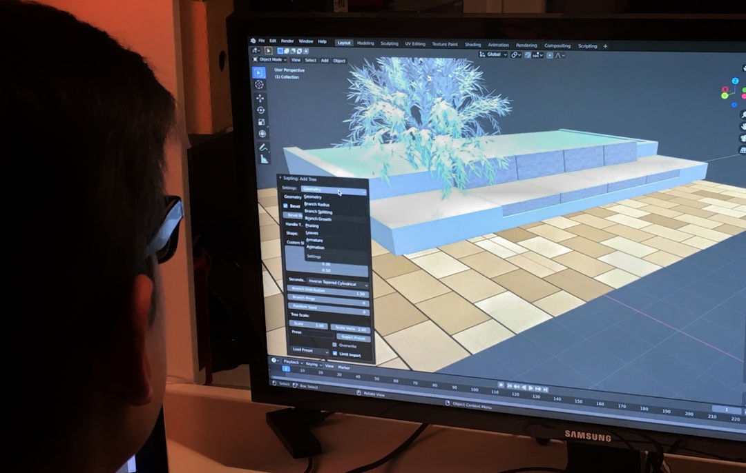 a person is looking at a computer screen architect using 3D modeling software, house design model, digital blueprint on screen