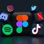 blue red and green letters illustration icon design set, consistent lighting, social media symbols
