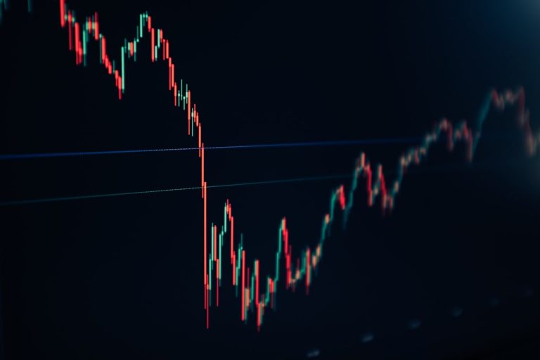 candlestick stock chart on dark screen trader analyzing stock charts, technical indicators, candlestick graph, smartphone trading
