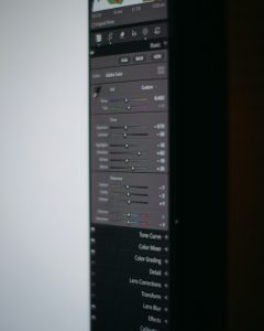 Computer screen showing photo editing software interface vertical video editing mobile screen captions overlay