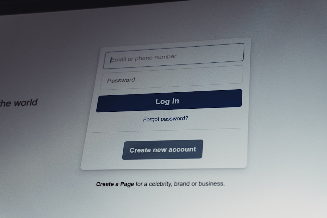 Facebook login screen with email and password fields online account registration form, laptop credit card signup, secure verification code, user creating password