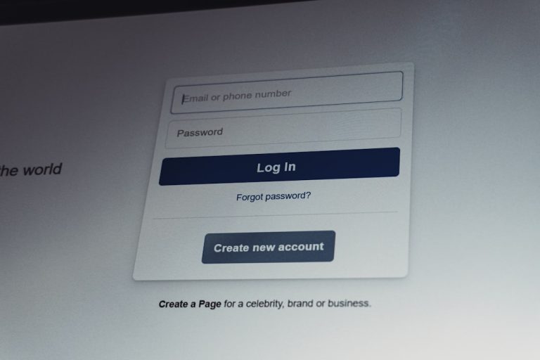 Facebook login screen with email and password fields person shopping for sneakers online, checking website url on laptop, secure payment lock icon