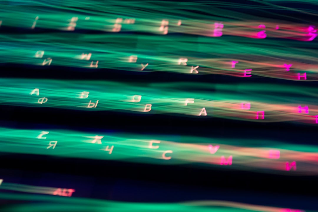 purple and green light digital wallpaper digital language evolution, abstract typography, online communication concept