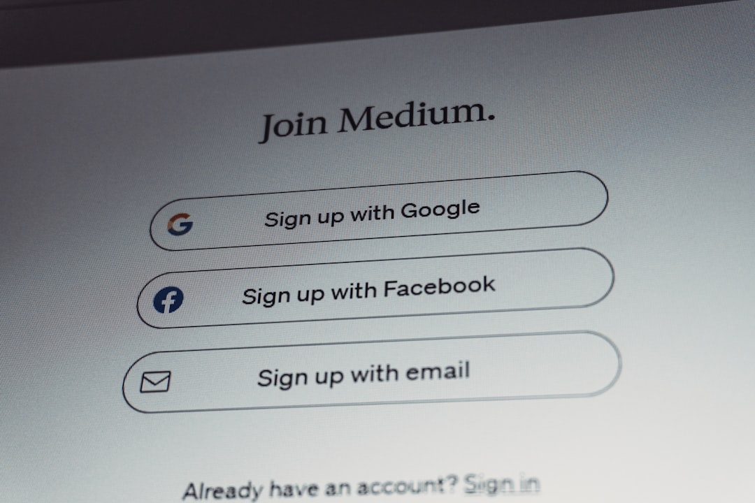 Sign up options for medium with google, facebook, or email. online account registration form, laptop credit card signup, secure verification code, user creating password