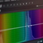 A close up of a computer screen with a color chart on it audio waveform editing screen, noise reduction interface, computer audio software