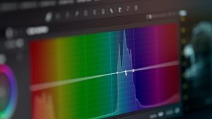 A close up of a computer screen with a color chart on it audio waveform editing screen, noise reduction interface, computer audio software