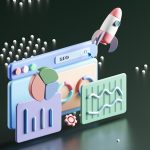 a computer screen with a rocket on top of it business growth, competitive advantage, digital strategy