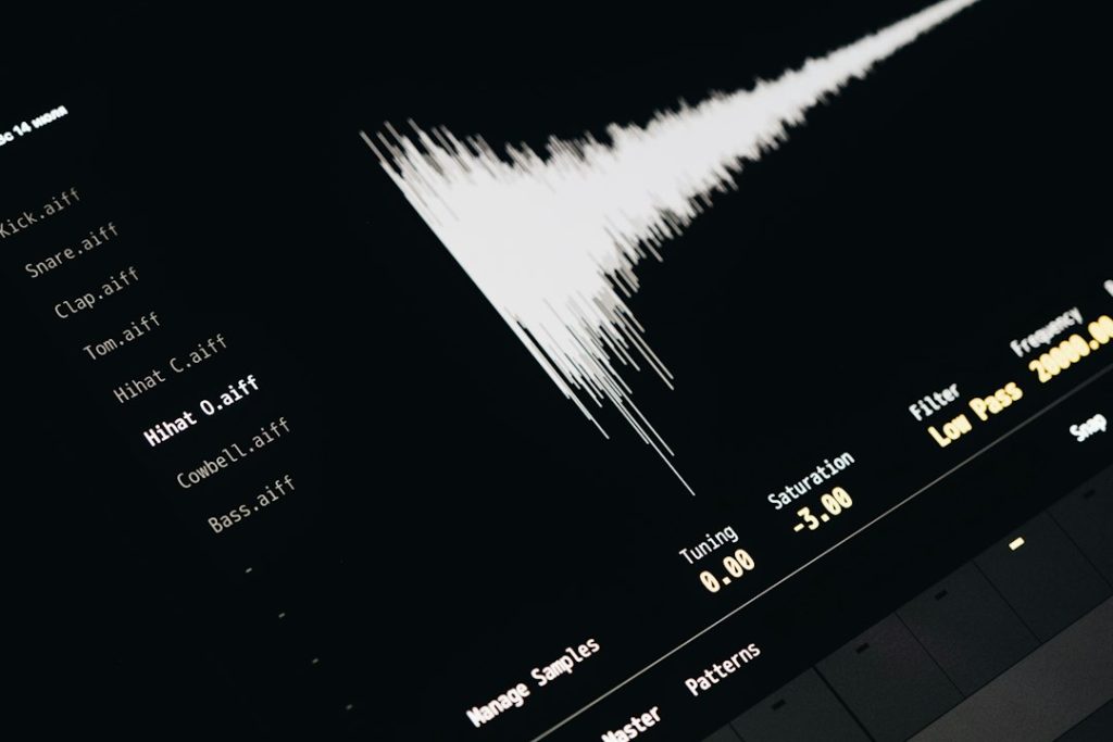 A computer screen with a sound wave on it command line, audio conversion, waveform