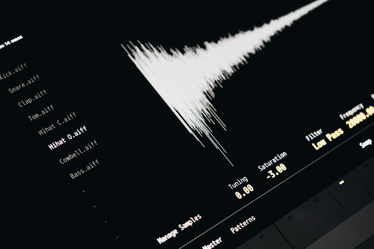 A computer screen with a sound wave on it command line, audio conversion, waveform