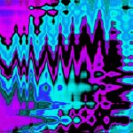 Abstract wavy pattern of pink, blue, and teal colors audio waveform close up, colorful spectrogram display, sound frequency analysis