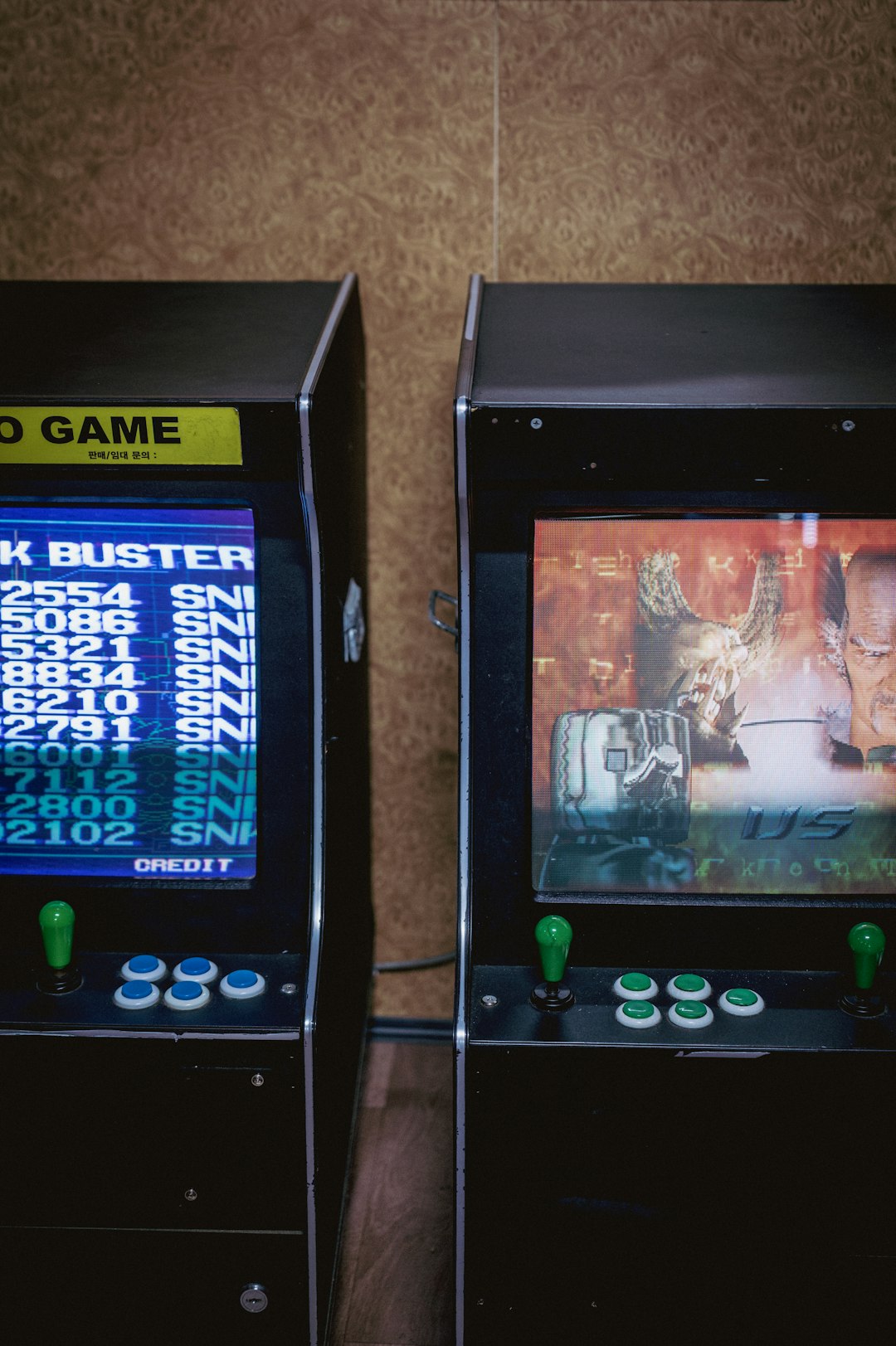 Retro arcade machines displaying game scores and graphics stock chart, video game launch, investor desk