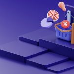 a purple background with a basket of items and a target marketing automation, email workflow, ecommerce sales