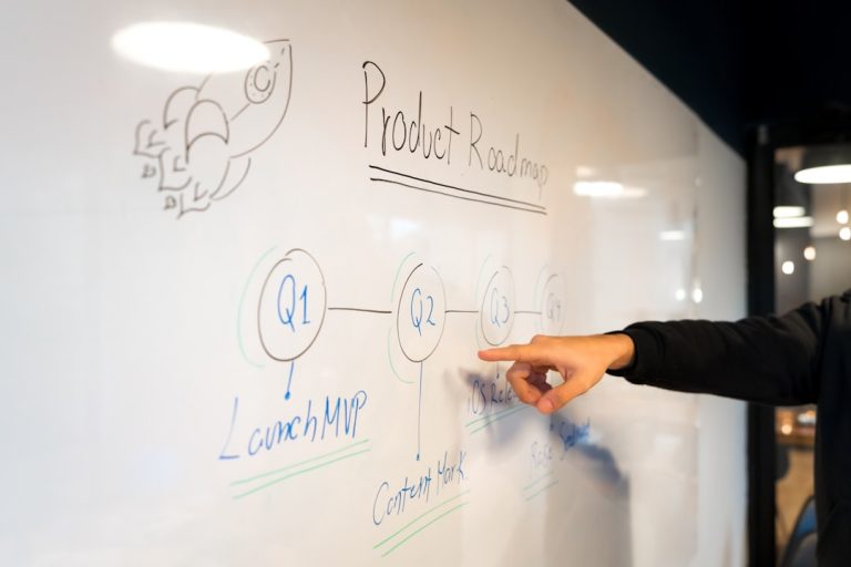 person writing on white board customer journey, digital process, service quality