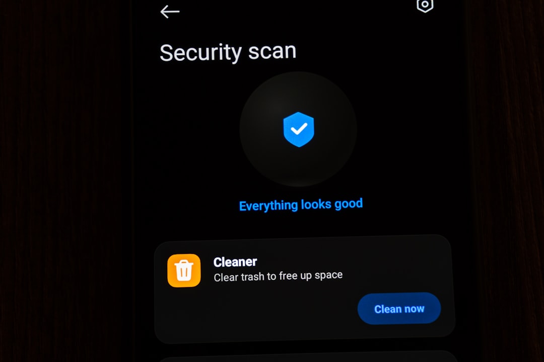 Mobile phone showing a security scan and cleaner interface. antivirus scan, device cleanup, online safety