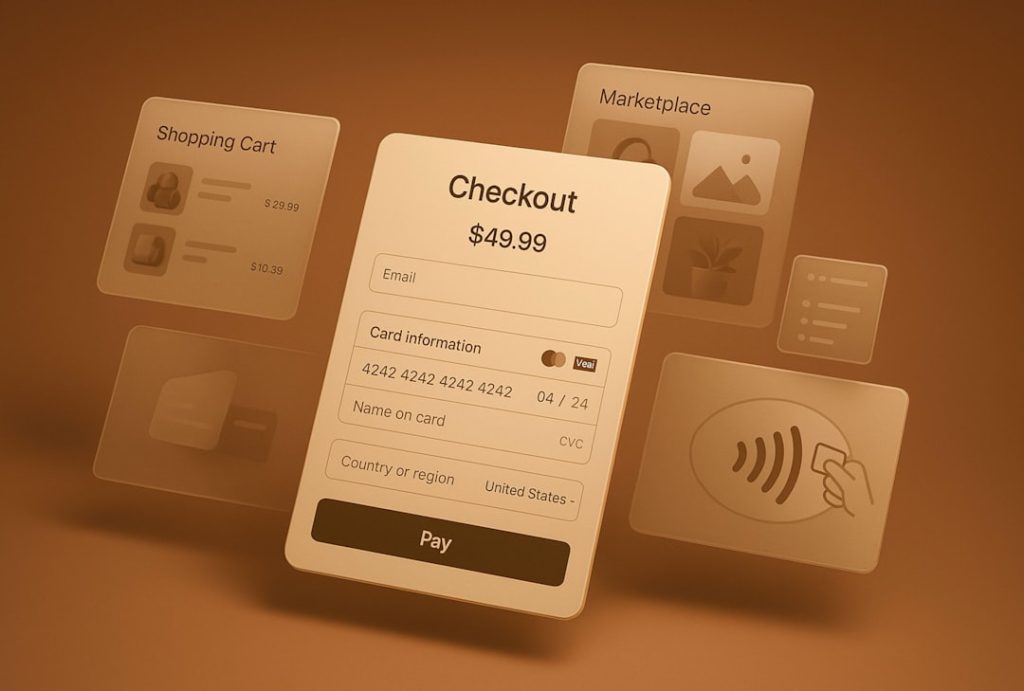 Online checkout screen with payment details and shopping cart. order matching, payment transaction, tracking number