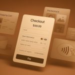Online checkout screen with payment details and shopping cart. order matching, payment transaction, tracking number