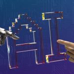 robot and human hands reaching toward ai text contract drafting artificial intelligence screen