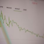 A green line graph showing stock market trends on a digital screen traffic chart, algorithm update, ranking drop