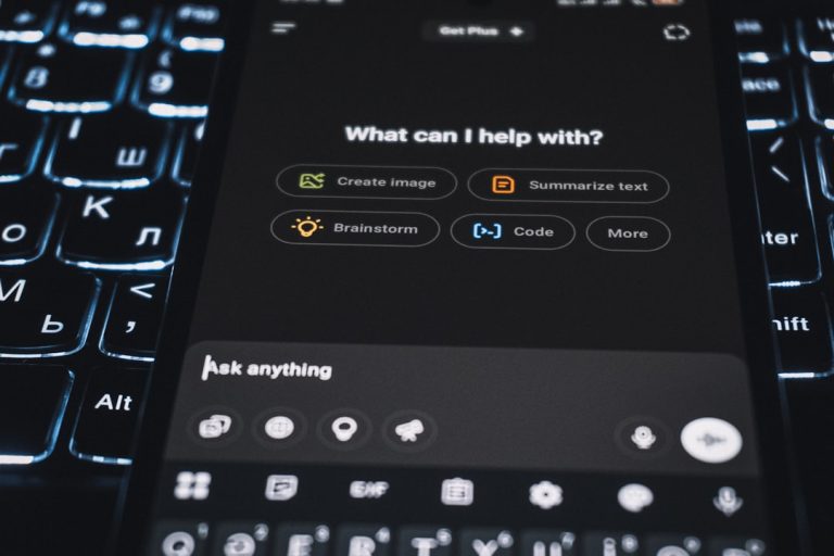 A smartphone is showing an ai assistant's interface. help desk dashboard, ai chatbot, support analytics