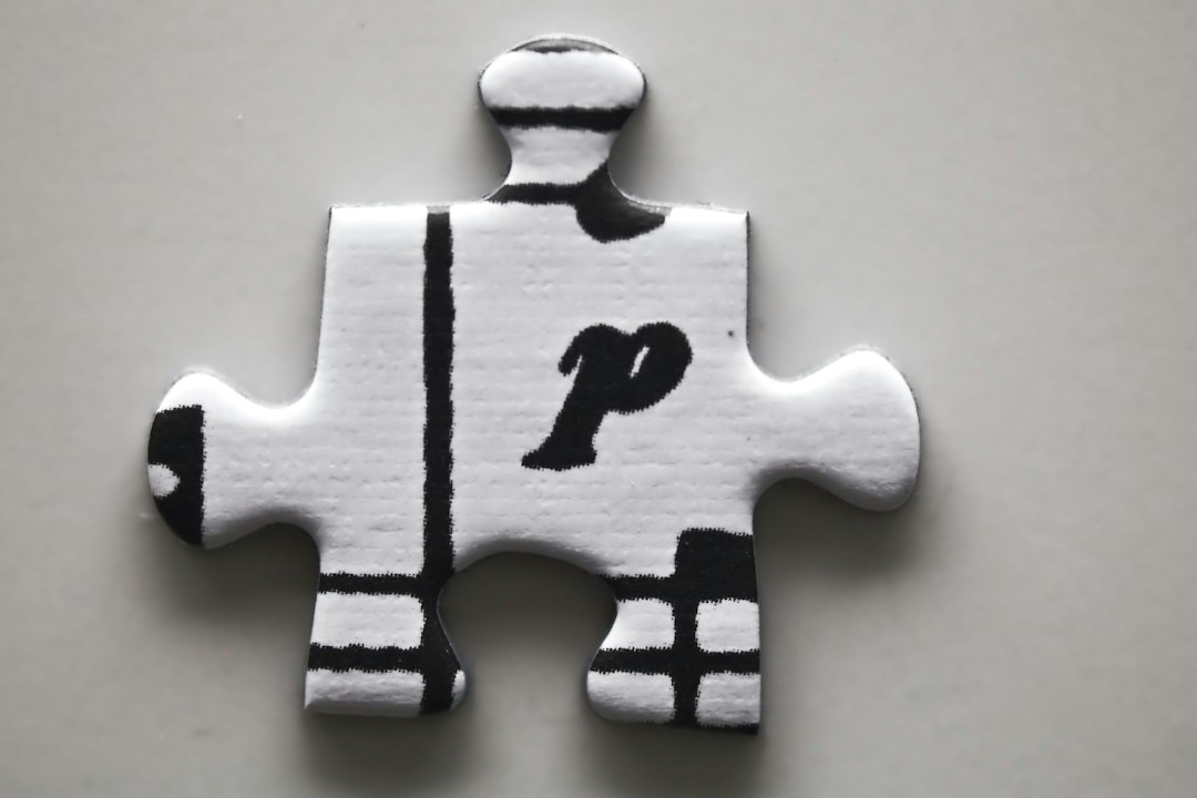 A white puzzle piece with a black letter 'p' plugin puzzle, warning sign, website settings, repair tools
